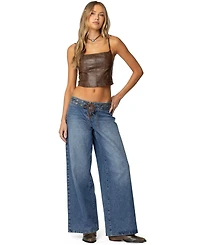Edikted Womens Stud & Grommet Low Rise Jeans