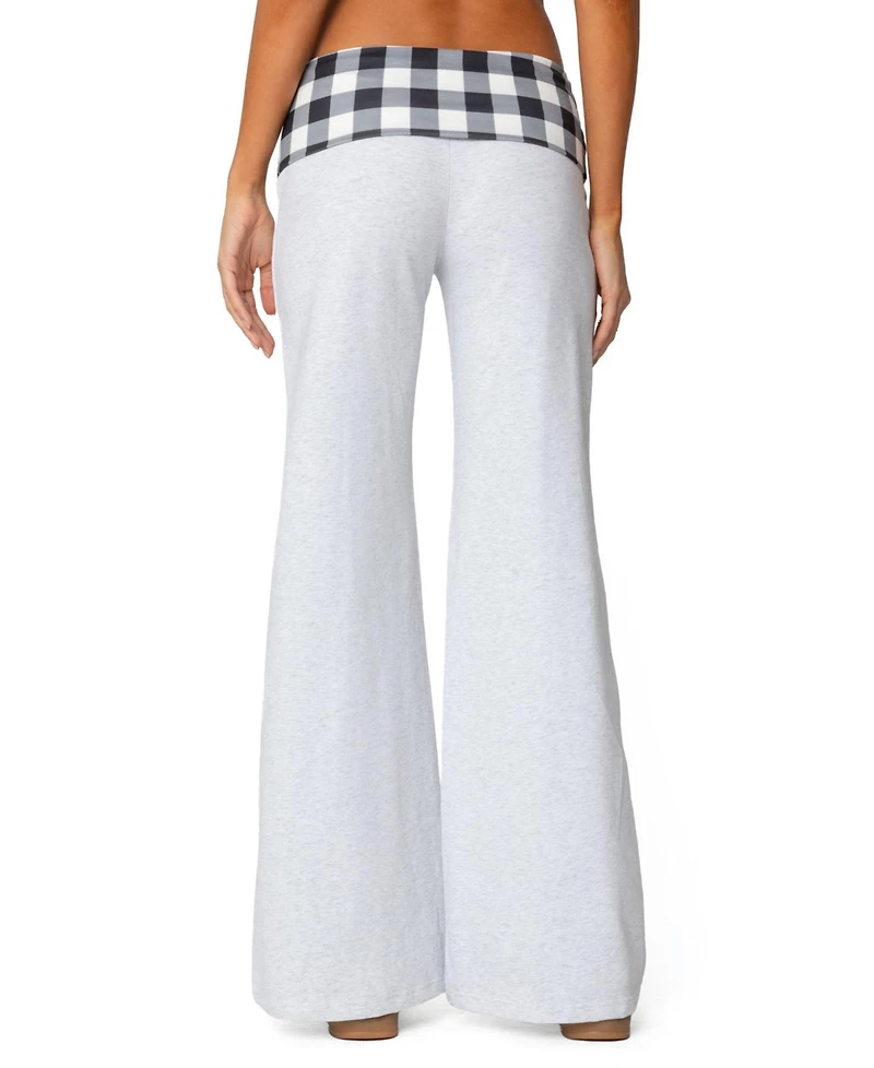 Edikted Womens Beth Gingham Fold Over Pants