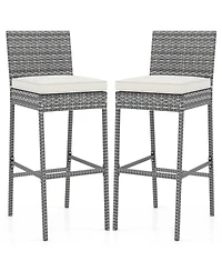 Patio Wicker Barstools with Soft Seat Cushion and Cozy Footrest-Set of