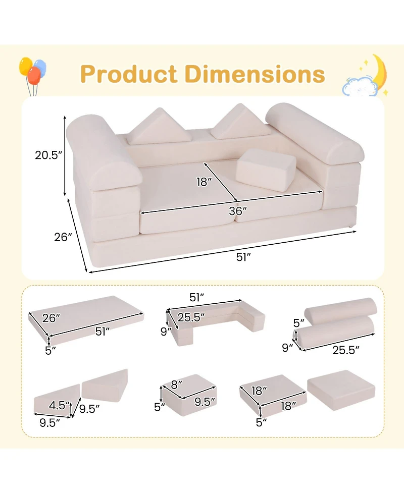 9-Piece Foam Climb and Crawl Playset with Soft Suede Cover for Toddlers