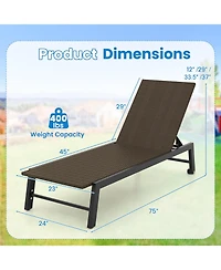 Pe Wicker Patio Chaise Lounge Chair with Wheels for Poolside Backyard and Deck