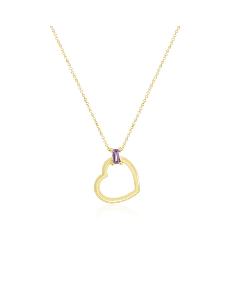 The Lovery Baguette Amethyst Open Heart Necklace 14K Yellow Gold