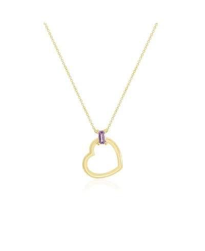 The Lovery Baguette Amethyst Open Heart Necklace 14K Yellow Gold