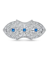 Bling Jewelry Art Deco Brooch Pin with Blue Cz Cubic Zirconia Rhodium Plated