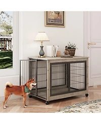 Furniture Style Dog Cage Crate with Double Doors Rustic Brown