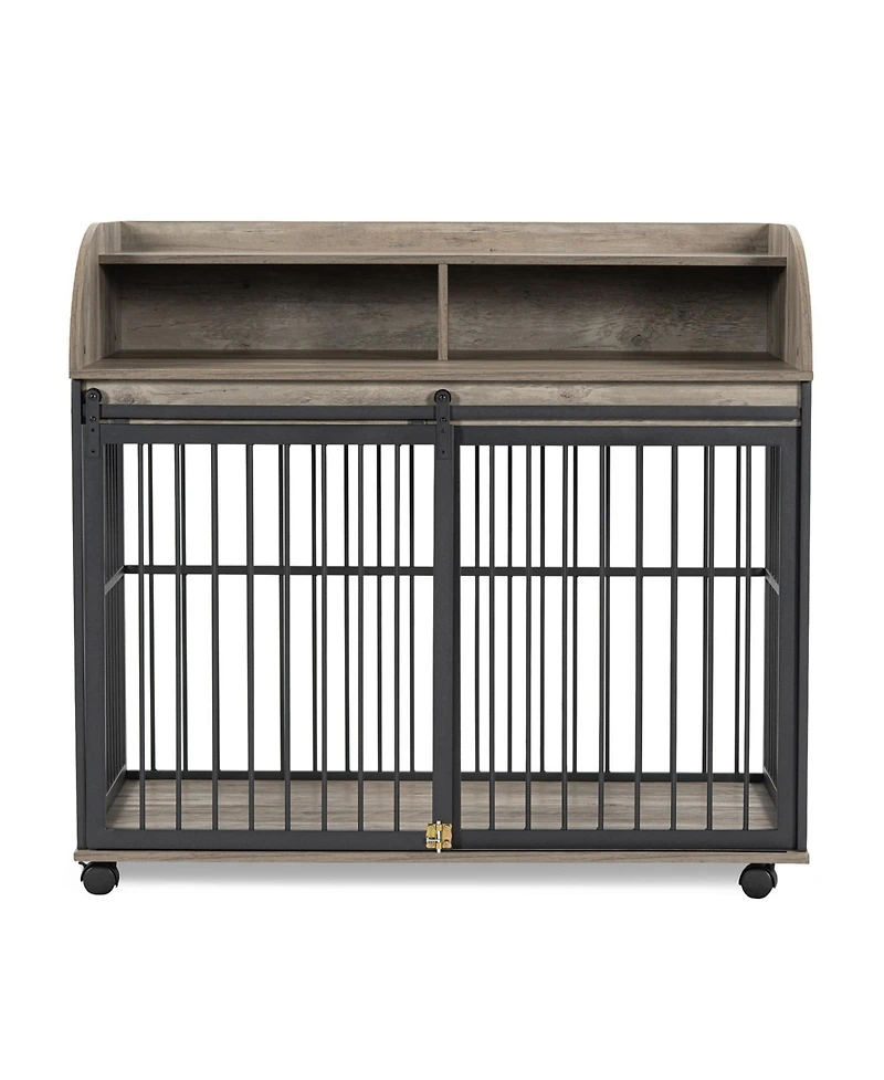 44'' Heavy Duty Large Dog Crate Furniture for Large Medium Dog with Lockable Wheels Grey