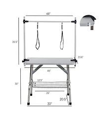 46" Folding Dog Pet Grooming Table Stainless Steel Frame Rubber Mat on Board with Adjustable Arm and Clamps pet dog Cat Grooming Table (Pink Color)