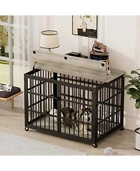 Furniture style dog crate wrought iron frame door with side openings, Rustic Brown