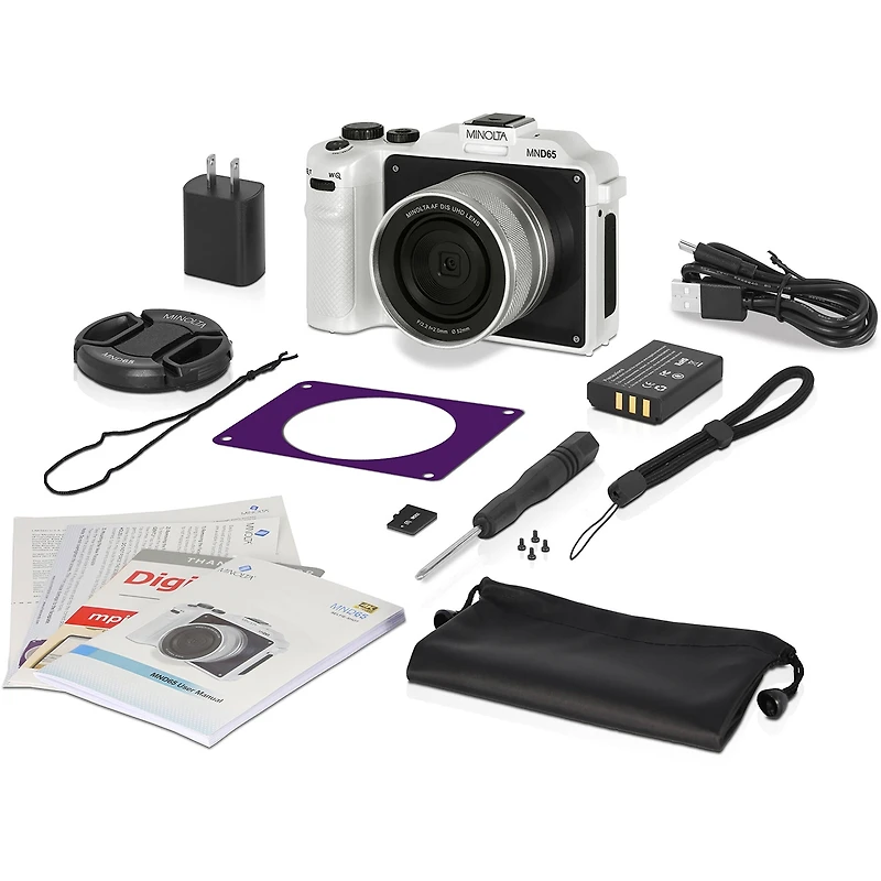 Minolta Minolta MND65 Selfie Shot Digital Camera, White with Purple Faceplate