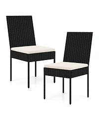 Pe Wicker Patio Chairs Set of 2 with Cushions for Porch Deck Garden and Backyard
