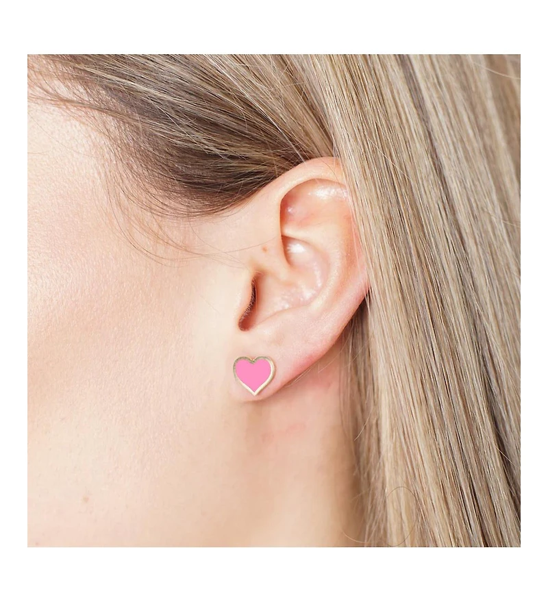 The Lovery Large Bubblegum Pink Heart Stud Earrings 14k Gold