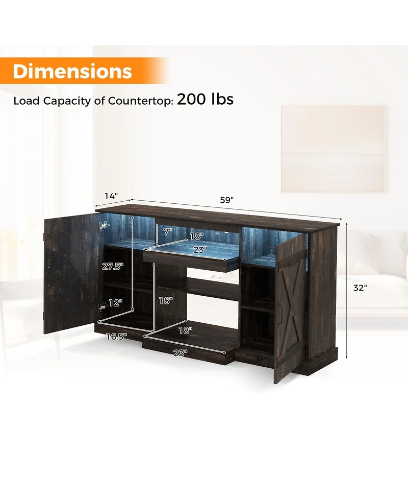 Tv Stand for TVs with 20 Color Led Lights Modern Entertainment Center for Living Room