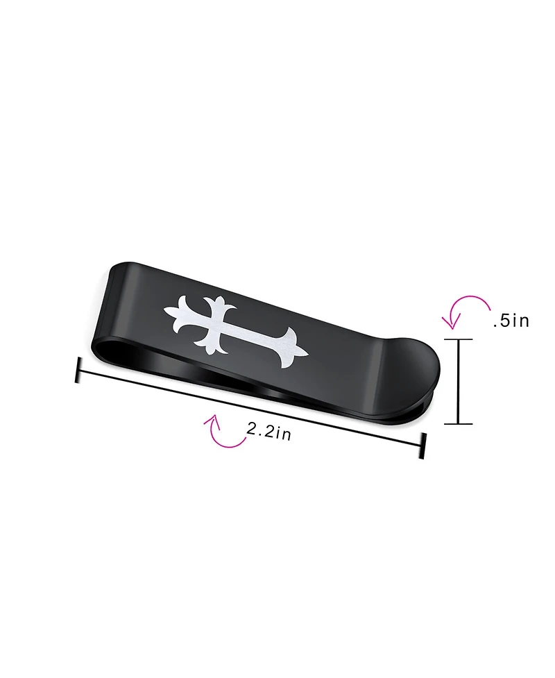Bling Jewelry Two Tone Black Stainless Steel Fleur de Lis Cross Money Clip Holder