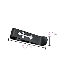 Bling Jewelry Two Tone Black Stainless Steel Fleur de Lis Cross Money Clip Holder