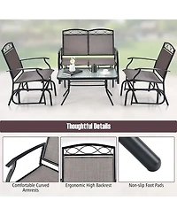 Gymax 2 Pcs Patio Glider Conversation Set Outdoor Loveseat Glider Chair w/ Tempered Glass Coffee Table