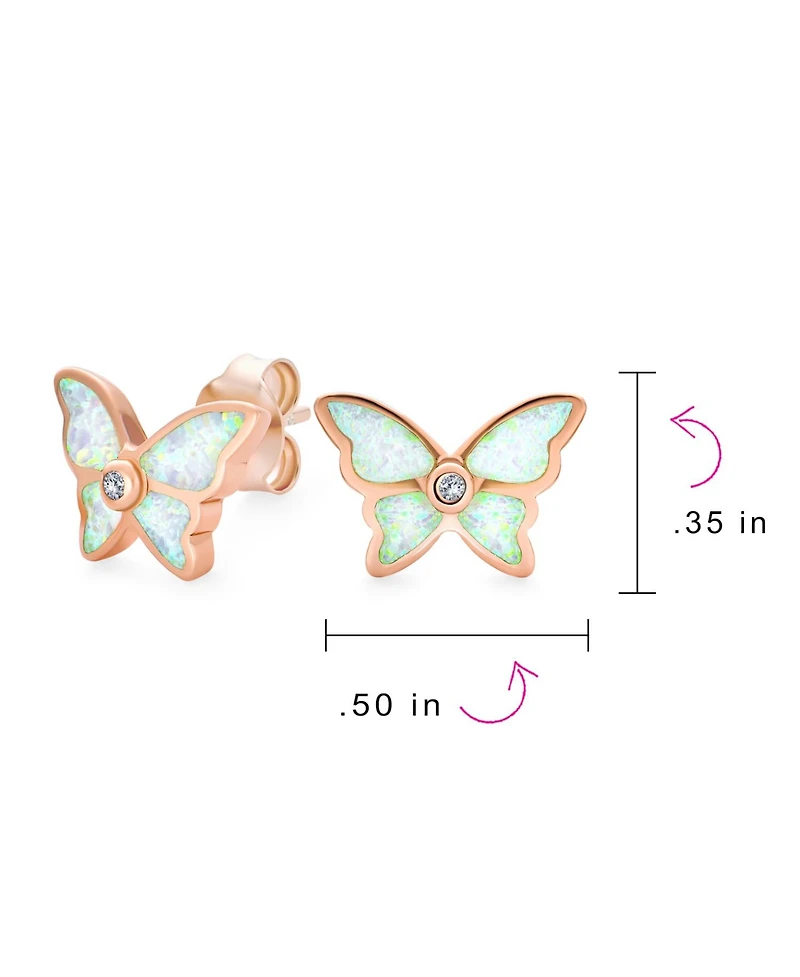 Bling Jewelry Butterfly Stud Earrings with Opal in Rose Gold Sterling Silver
