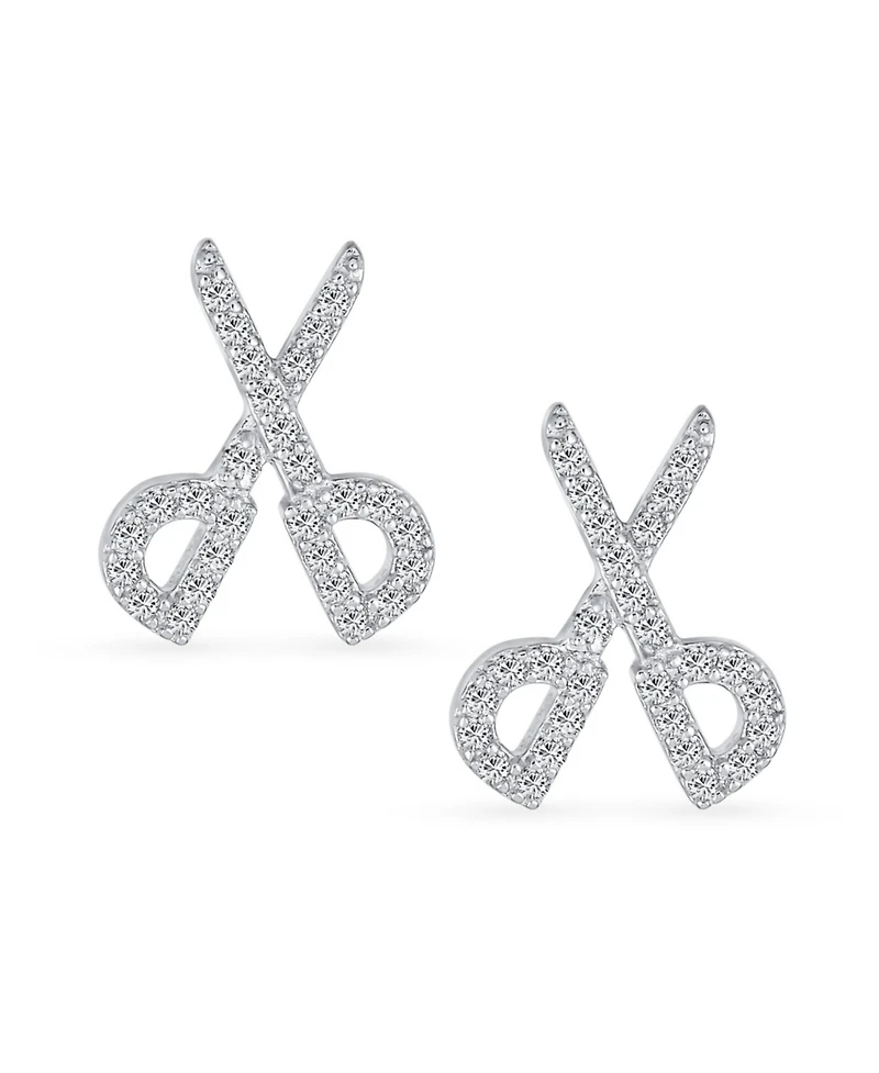 Bling Jewelry Whimsical Scissors Cz Stud Earrings Hairdressers in Sterling Silver