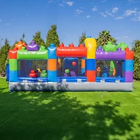 HeroKiddo 20FT Block Party Inflatable Obstacle Course with Air Blower, Commercial Grade 100% Pvc, Outdoor Play, Summer Fun, Kids and Adults