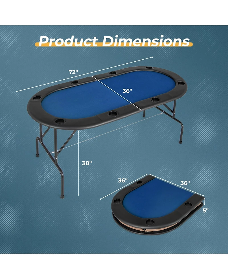 8-Player Texas Hold'em Foldable Poker Table Space-Saving Design with Cup Holders for Game Nights