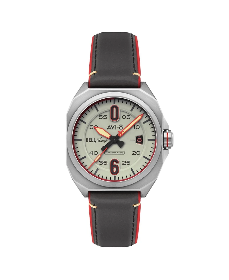 Avi-8 Men's Bell X-1 Machbuster Automatic Gray Rubber and Leather Strap Watch, 41mm