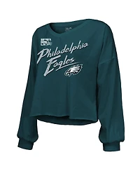 Majestic Women's Saquon Barkley Midnight Green Philadelphia Eagles Super Bowl Lix Name Number Off-Shoulder Script Long Sleeve V-Neck T-Shirt