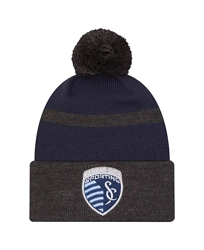 New Era Men's Blue Sporting Kansas City 2025 Kickoff Cuffed with Pom Knit Hat