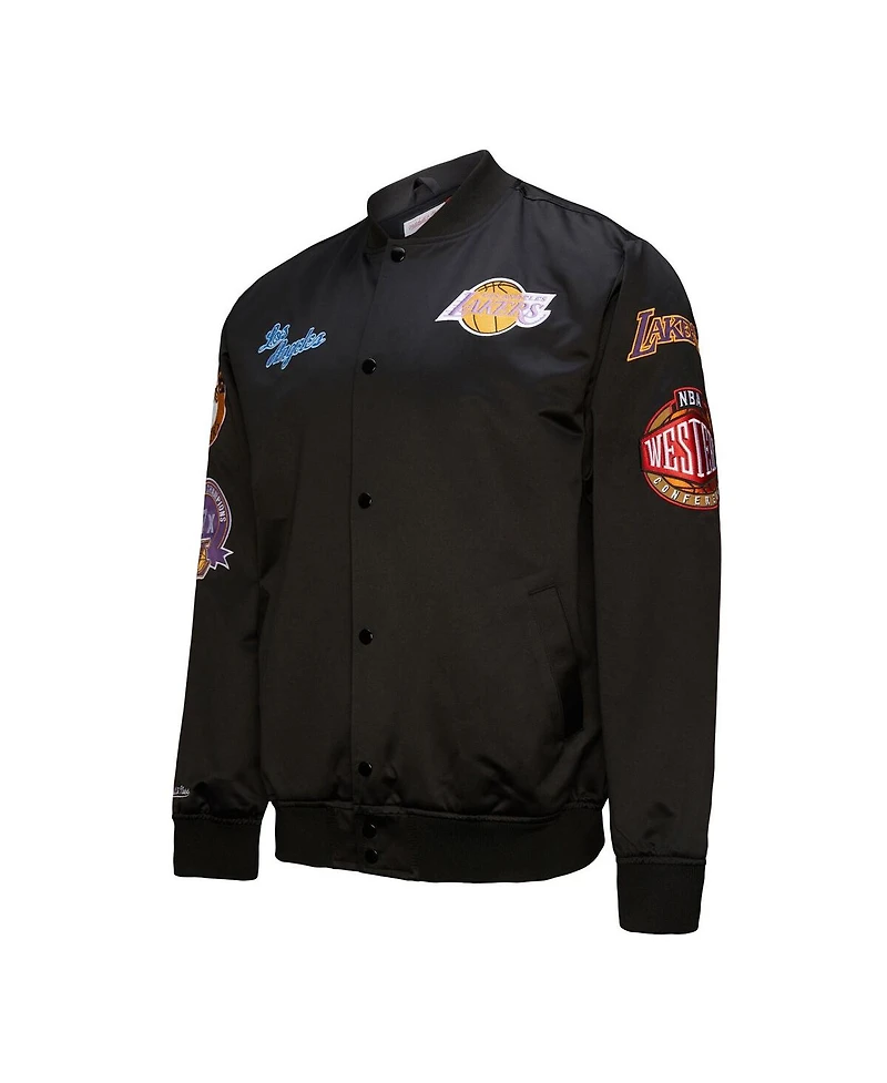Mitchell & Ness Men's Black Los Angeles Lakers Blackout Collection Vintage Full-Snap Satin Jacket