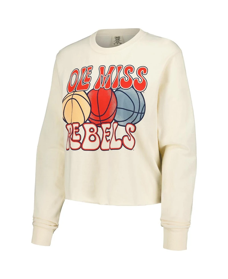 Image One Women's Natural Ole Miss Rebels Comfort Colors Basketball Cropped Long Sleeve T-Shirt