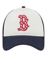 New Era Men's White/Navy Boston Red Sox Checkered Flag A-Frame Trucker 9FORTY Adjustable Hat