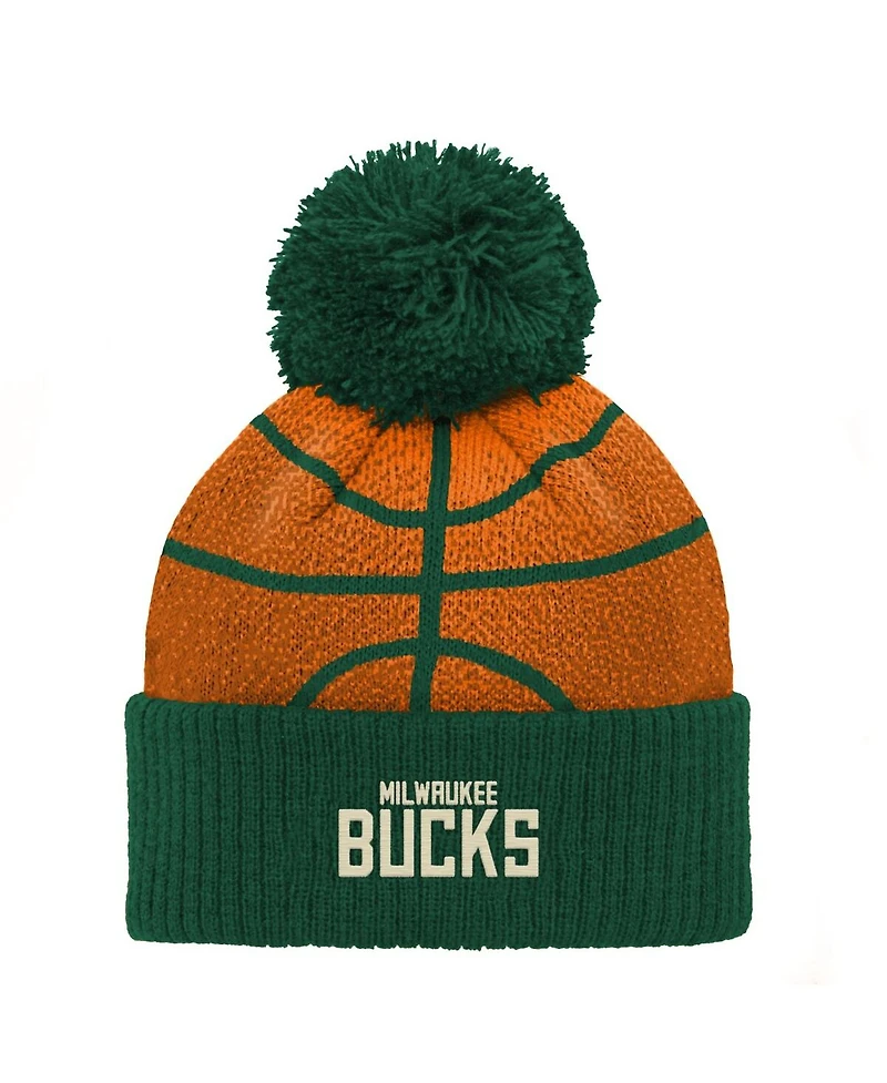Outerstuff Preschool Hunter Green Milwaukee Bucks Basketball Head Cuffed with Pom Knit Hat