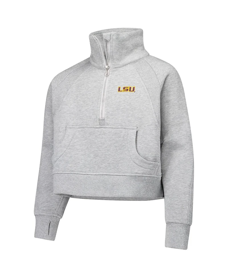 Garb Big Girls Heather Gray Lsu Tigers Dawn Raglan Fleece Cropped Half-Zip Sweatshirt