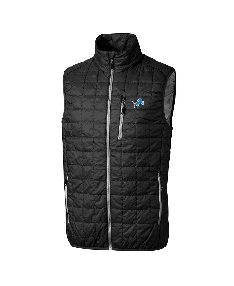 Cutter & Buck Men's Black Detroit Lions Rainier PrimaLoft Eco Insulated Full-Zip Puffer Vest