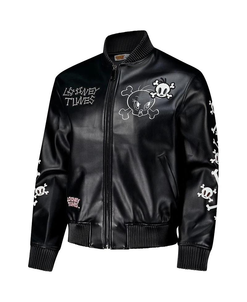 Freeze Max Men's Black Looney Tunes Tweety Bones Full-Zip Varsity Jacket