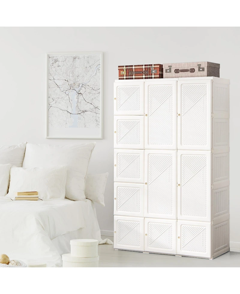 Foldable Armoire Wardrobe Closet with 10 Cubes for Organized Storage and Space-Saving Solution