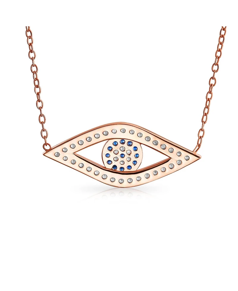 Bling Jewelry Turkish Blue Evil Eye Pendant Necklace with Pave Cz Sterling Silver