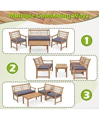 4 Pcs Wood Patio Furniture Set with Soft Seat Cushions Solid Acacia Frame