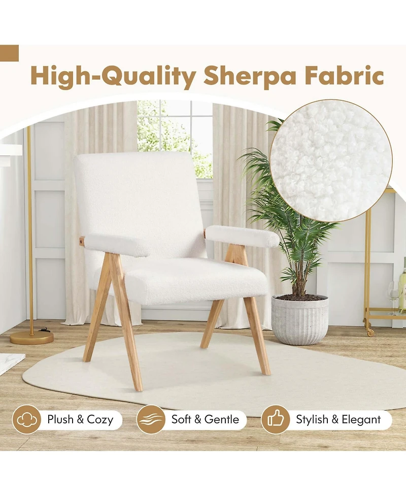 2 Pcs Mid-Century Accent Chair with Solid Rubber Wood Frame and Padded Armrests