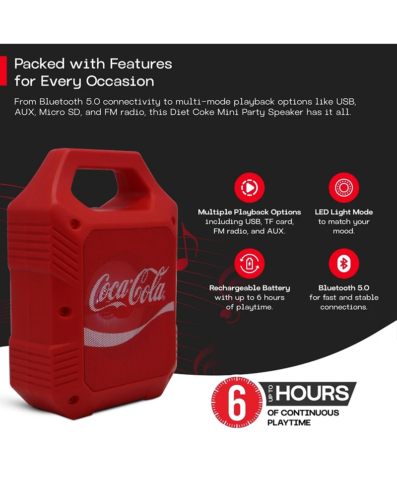 Coca-Cola Light Weight Mini Party Speaker with Led Lights and Fm Radio