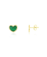 The Lovery Mini Malachite Heart Stud Earrings 14K Gold