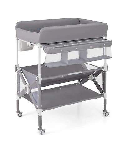 Portable Baby Changing Table with Wheels and Large Storage Rack Convenient and Mobile for Nursery Organization