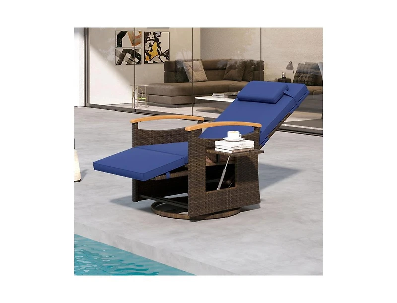 Patio Rattan 360° Swivel Recliner Chair with Adjustable Backrest and Footrest