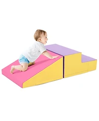 2-Piece Step and Slide Climber for Infants and Toddlers Soft Play Set with Blocks for Baby Fun