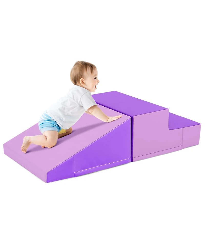 2-Piece Step and Slide Climber for Infants Toddlers Soft Play Set with Blocks Baby Fun