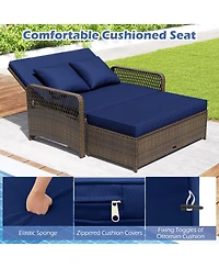 Patio Adjustable Wicker Daybed with 4-Level Backrest and Soft Cushions