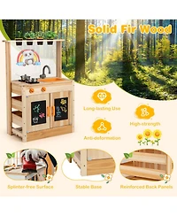 Kids Mud Kitchen Fir Wood Playset with Planting Pots and Blackboards