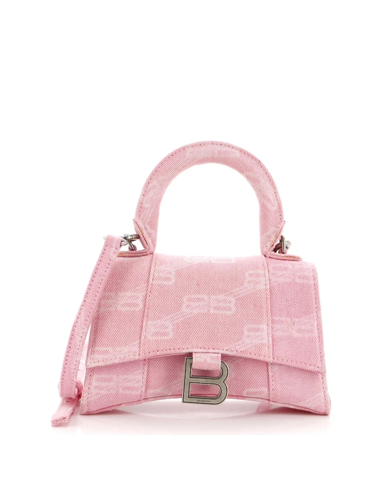Pre-Owned Balenciaga Xs Hourglass Top Handle Bag Bb Monogram Denim