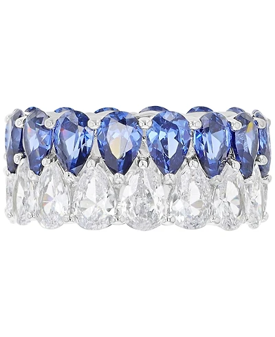 Cubic Zirconia Blue & White Pear Eternity Band Sterling Silver