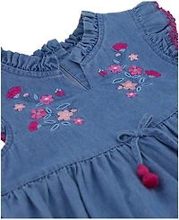 Kids Headquarters Toddler and Little Girls 2-Piece Embroidered Trim Chambray Tunic Top and Floral Capri Leggings Set