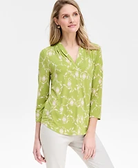 Jm Collection Women's Print & Solid 3/4 Sleeve V-Neck Knit Top, Created for Macy's