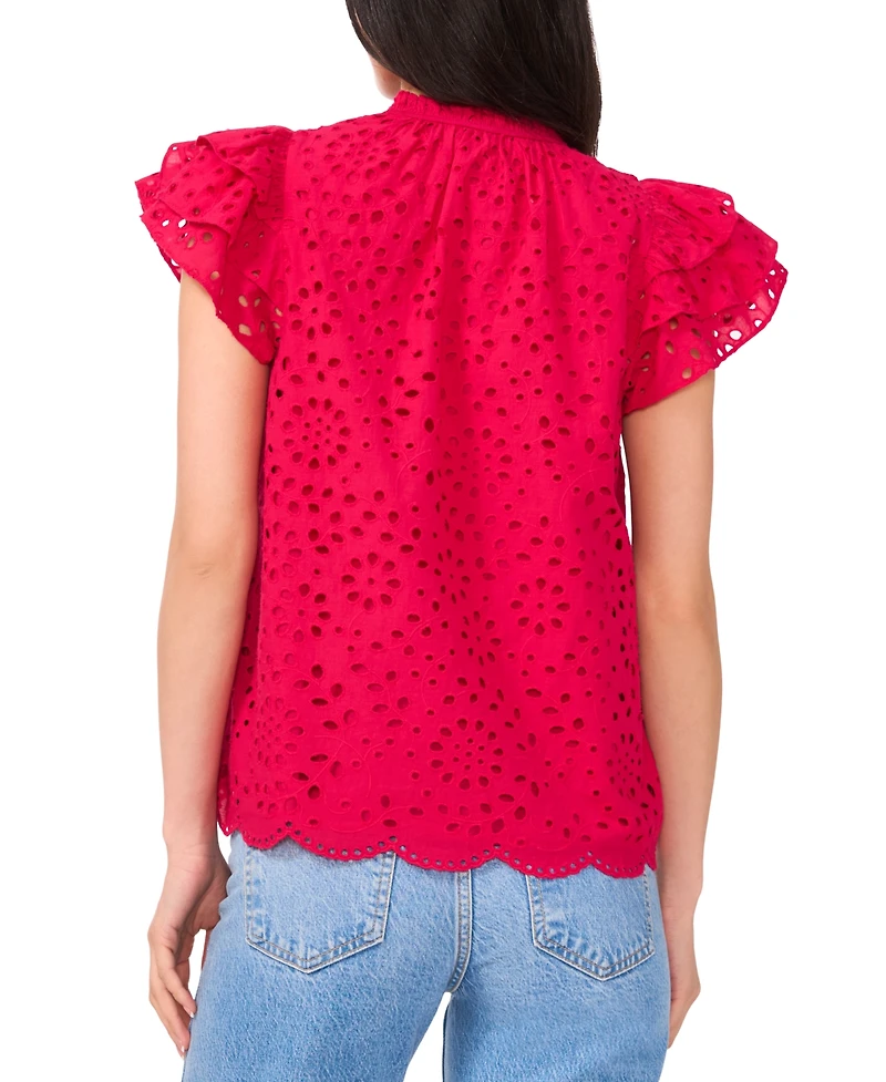 1.State Women's Eyelet Flutter-Sleeve Top